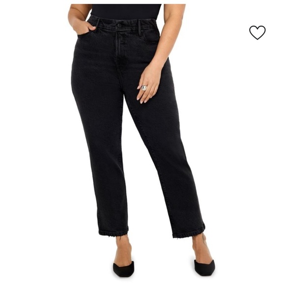Good American Soft Tech Black Good Legs Straight Mid Rise Stretch Jeans 12/31 - Picture 1 of 9